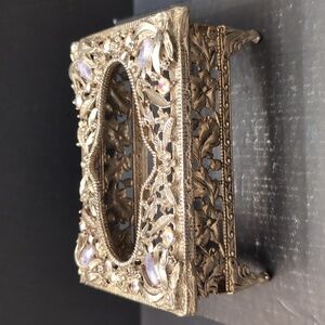 VGT, Decorative Ornate Jeweled Metal Tissue Box Holder .